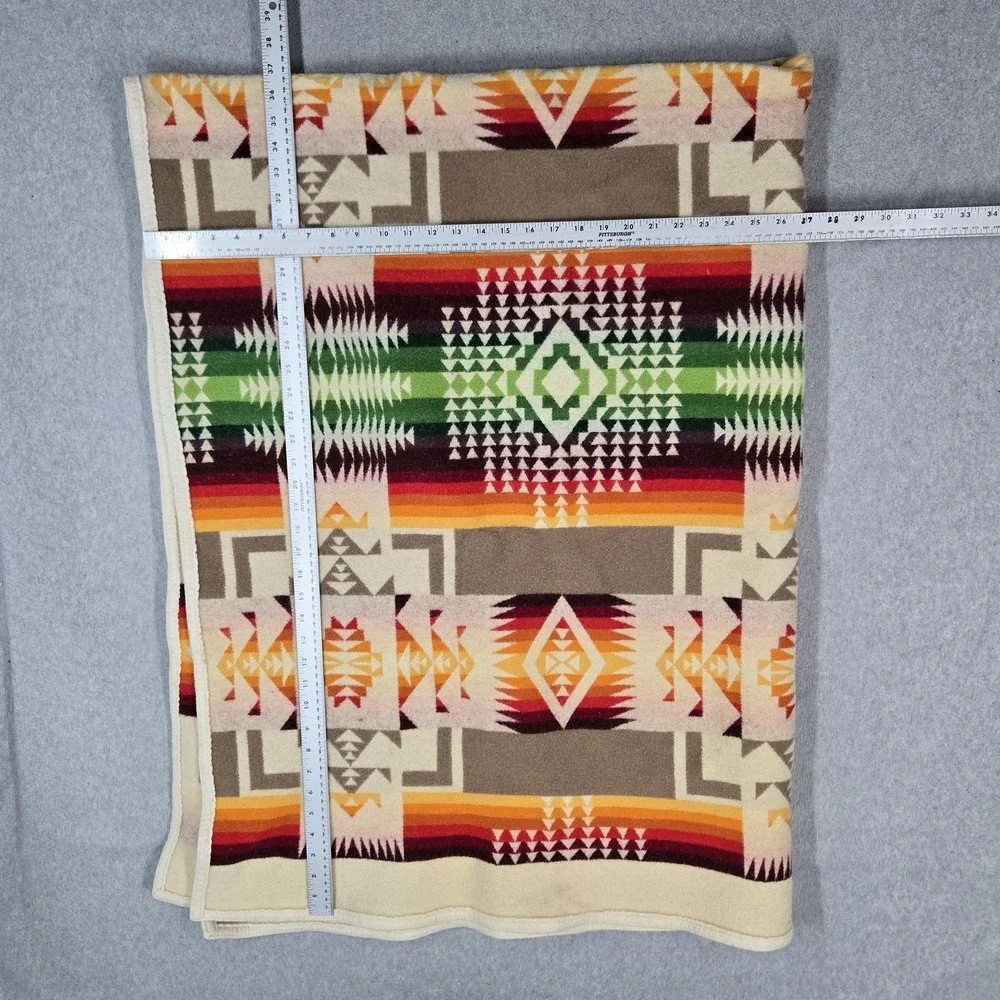 Pendleton Blanket 6x5 Beige Beaver State Wool Aztex Chief Joseph VINTAGE Throw
